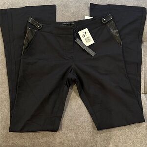 Andrew Marc Black Twill Trouser Pants Leather Trim Flare Leg Size 4 NWT